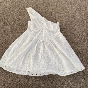 ASOS DESIGN one shoulder cupped eyelet mini sundress in white - Size 10